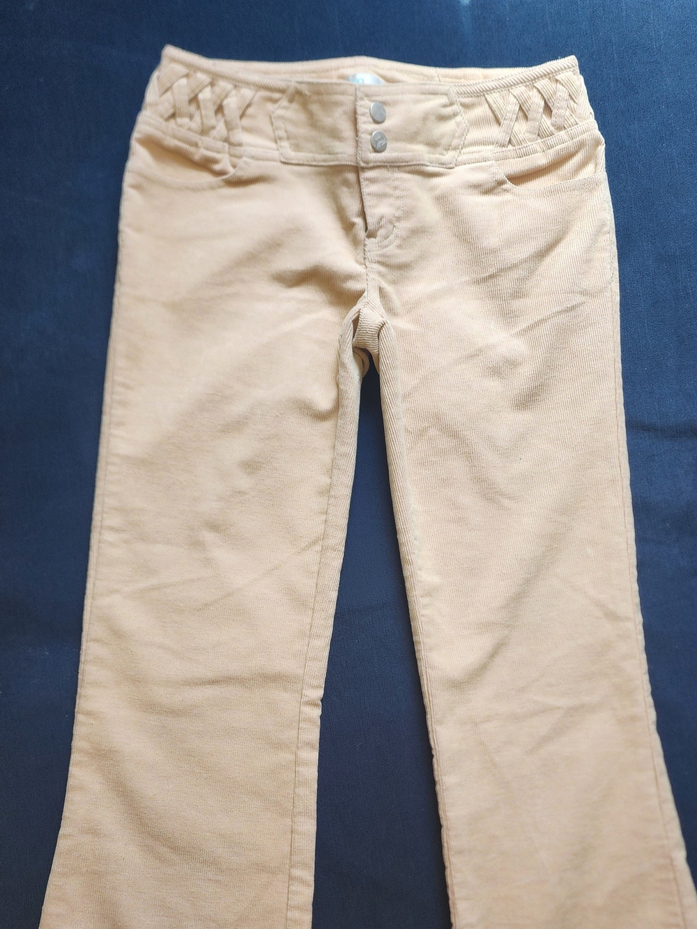 JLo Light Beige Low Rise Braided-Waist Bootcut Pants
